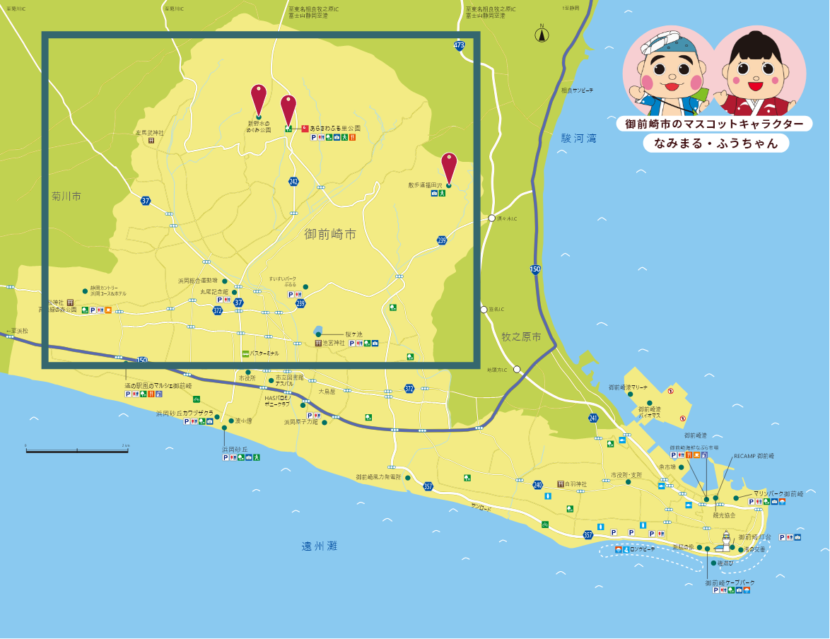 山・丘陵エリアの地図